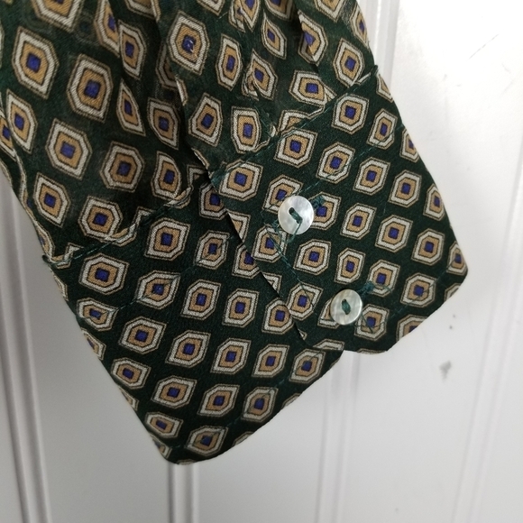 Zara Basic Sheer Print Button Up Blouse Womens Geometric Green Tan Size Medium - Picture 8 of 10